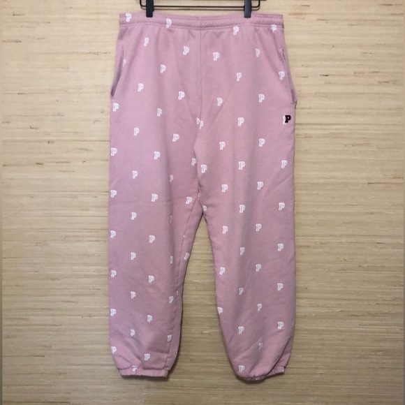 Pink Victoria’s Secret Logo Graphic Jogger Pants size Large - Picture 1 of 10